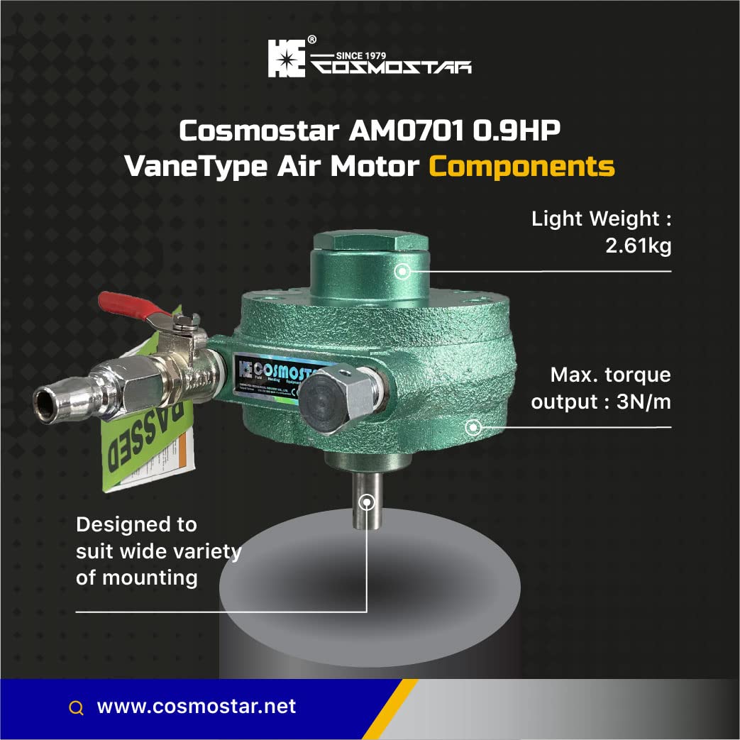 COSMOSTAR AM0701 0,9 CV, motore ad aria compressa a cellule alari, durevole e versatile per pittura, stampa e miscelatori | AM2 tipo di cella ad ala