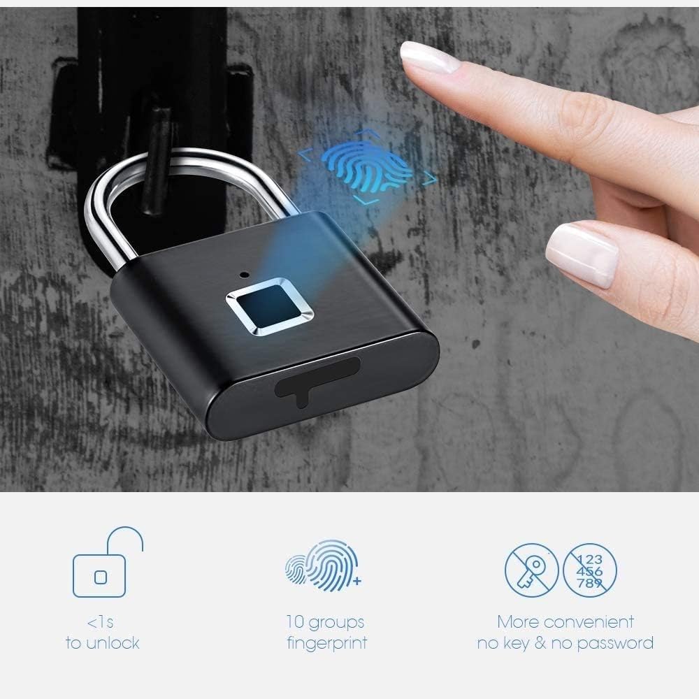 Candado sin llave con huella dactilar, Huella Digital Pa Keyless Negro Plata(Black)