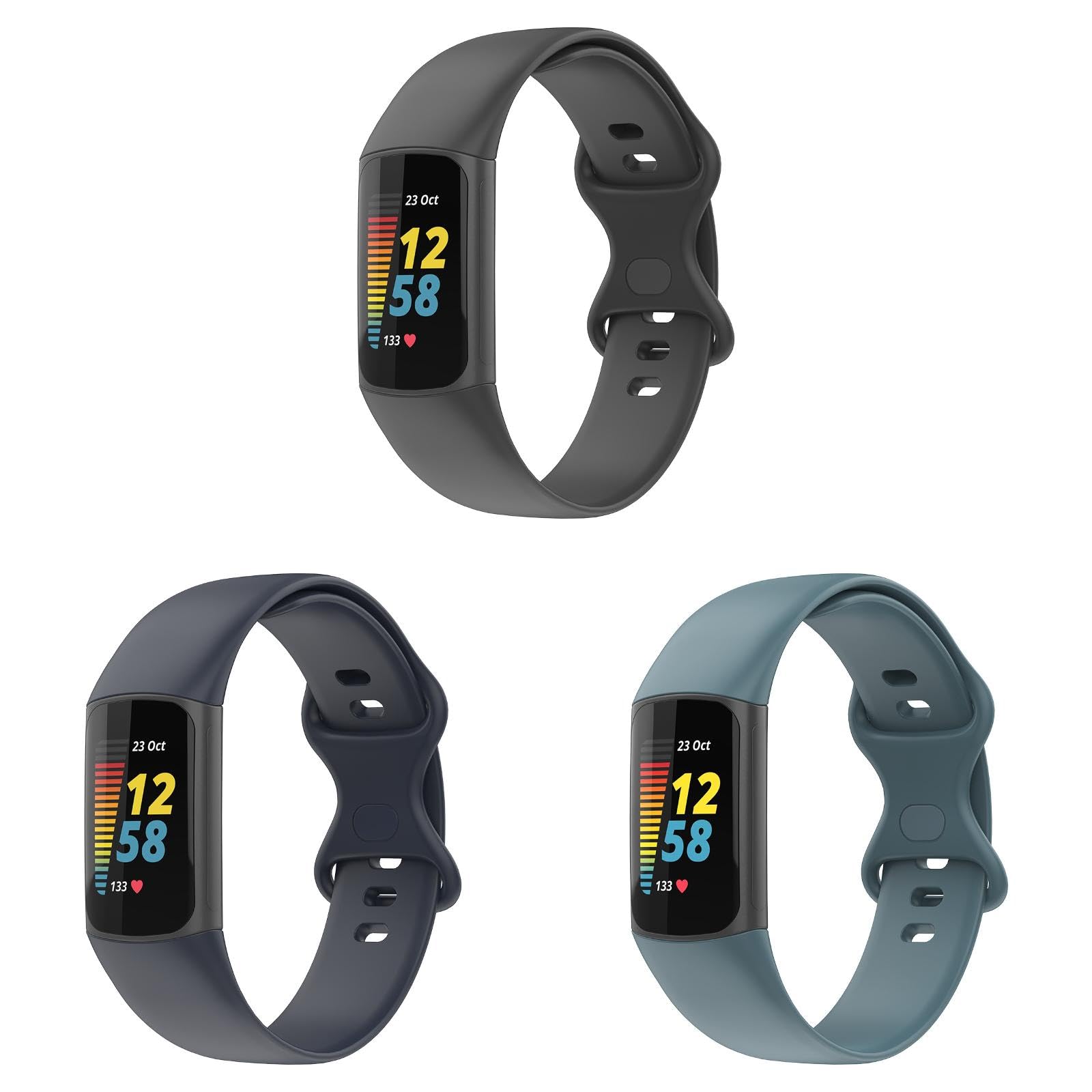 Straps Compatible with Fitbit Charge 6/Charge 5 Strap, 3 Pack Adjustable Replacement Wristband Soft TPU Sport Band for Fitbit Charge 6 Activity Tracker, (Large, Black/Blue/Navy)
