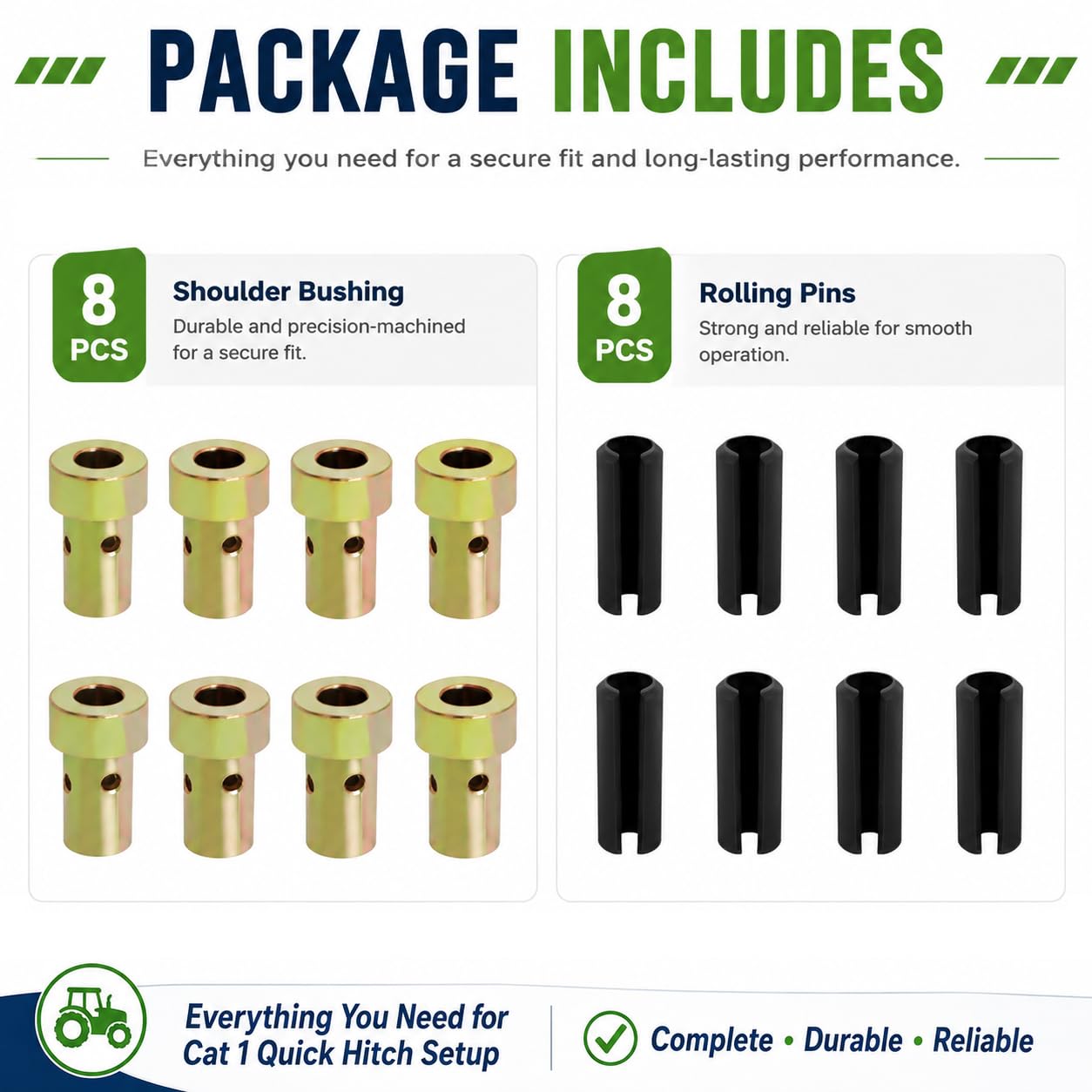 Kit de bujes adaptadores de enganche rápido Cat 1 para tractores de categoría 1-3 puntos, uso de adaptadores de fijación rápida con pines (2 pares) (2) (4)