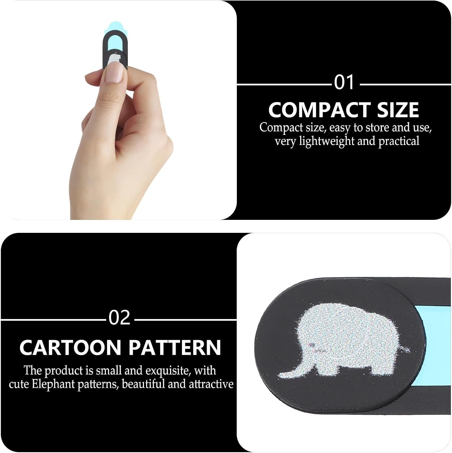 Webcam Cover Slider Abs Material Easy to Use 2 Pcs for Laptop Privacy Protection with Elephant and Penguin Patterns, Sliding Privacy Cover for Computer Use