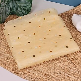SATYAM KRAFT 5 Meter Multipurpose Net Fabric Soft Cloth Roll | Wedding, Christmas & Party Decoration Items,Birthday, Anniversary | Stage, Backdrop, Festive & Event Decor Net (Golden Polka dot)