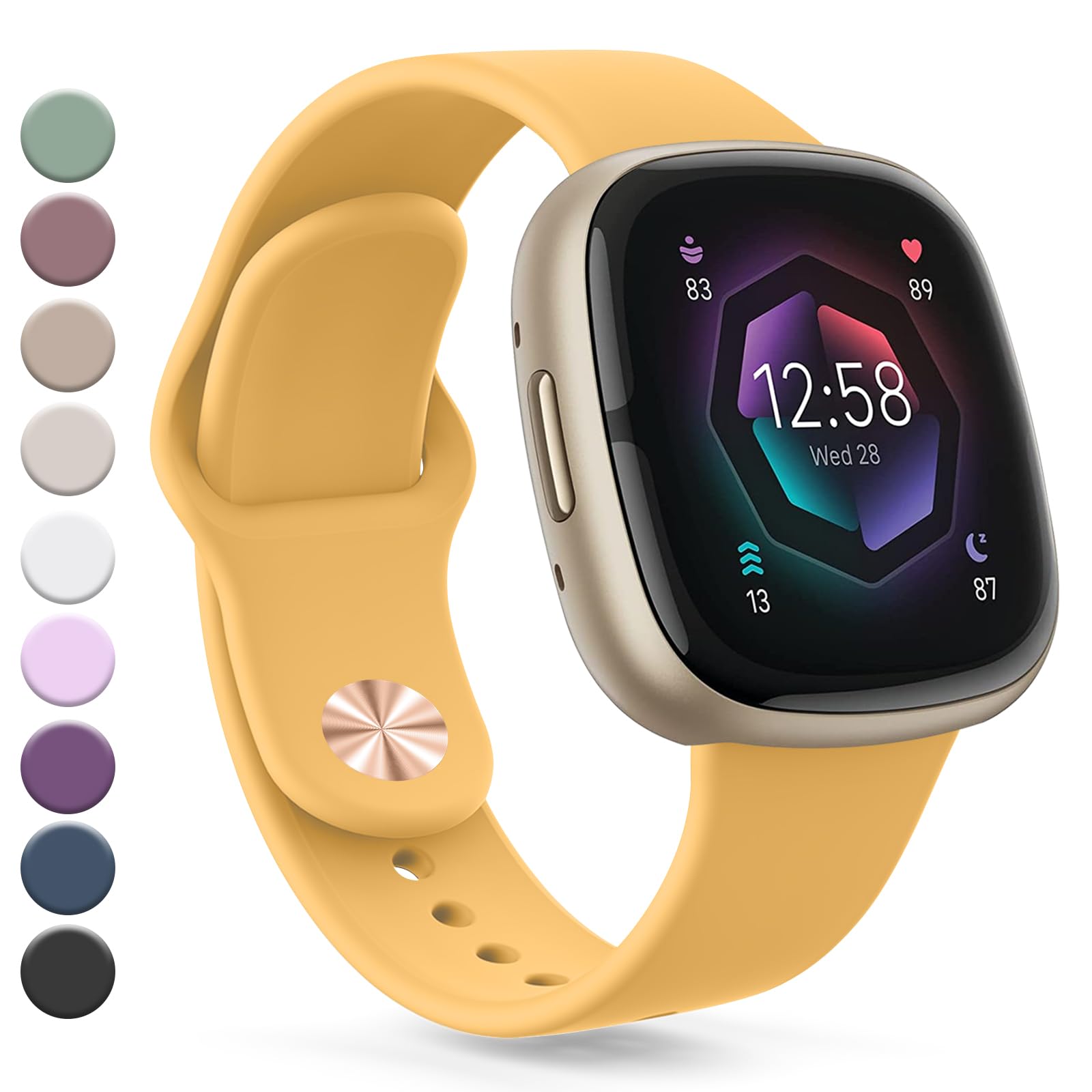Vanjua Band Compatible with Fitbit Sense 2 / Sense Bands, Fitbit Versa 4 / Versa 3 Bands Women Men, Soft Silicone Replacement Strap for Fitbit Sense 2 / Versa 4 Smart Watch (Small, Yellow)