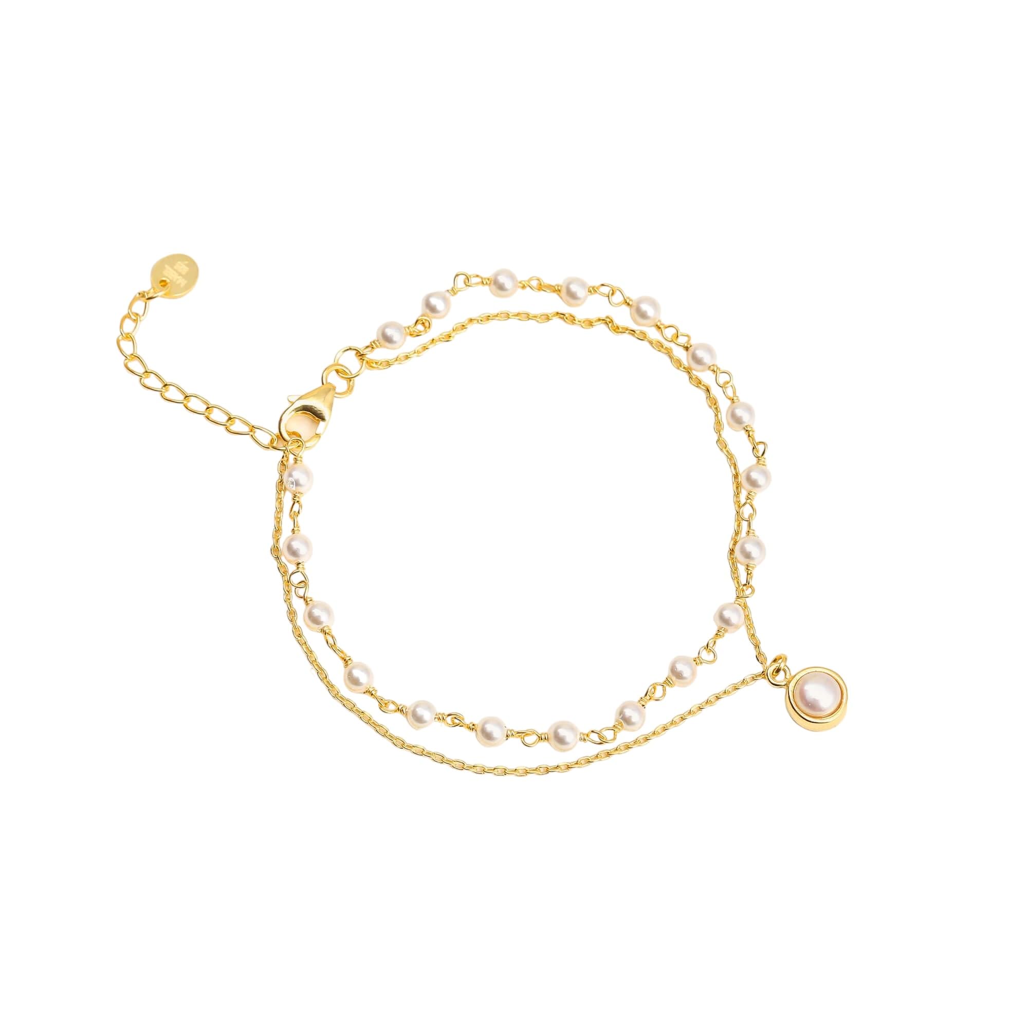 MABEL 925 Sterling Silver, 18 Kt Gold Plated Layered Pearl Chain Link Bracelet, Fine Jewellery Gifts for Women & Girls, Assured Purity & 6 Month Warranty* (B0CS6QWRYH) Amazon Price History, Amazon Price Tracker