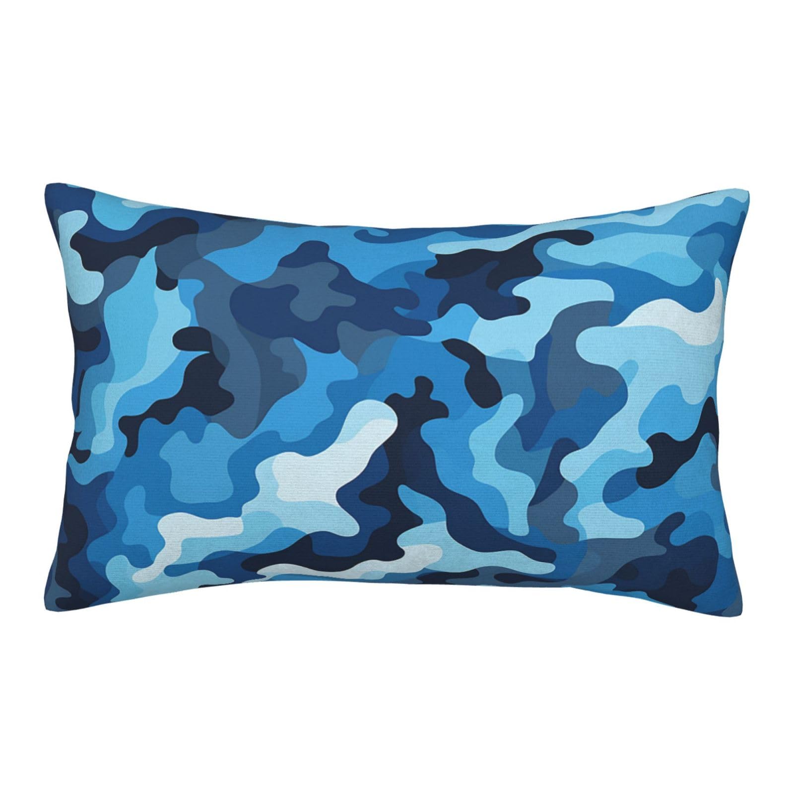 Velvet Pillowcases 14"x20" Ultra Soft Breathable Pillow Cases, Luxury Fuzzy Throw Pillow Covers with Zipper, Blue Camouflage Pattern Pillow Shams All Seasons Decorative Cushion Cases for Couch