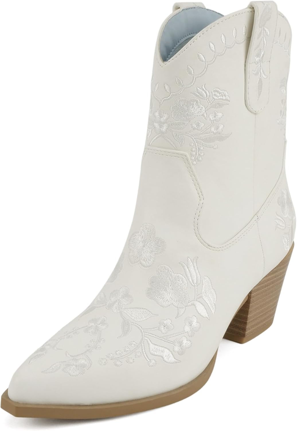 Delicious “Gracie” ~ Women Pointed Toe Bridal Western Boots with Stitched Floral Details