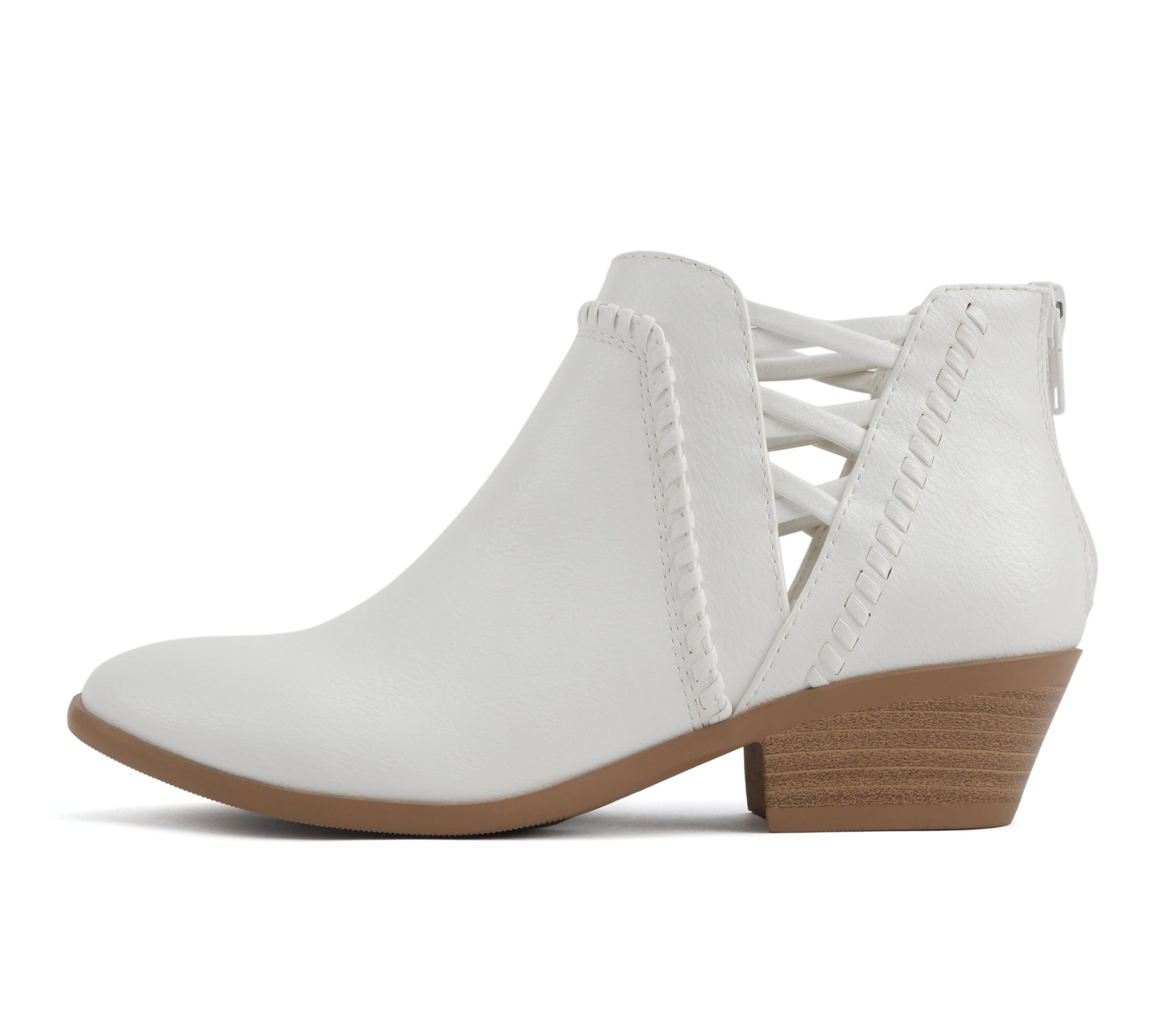 Soda Sincere Womens Low Ankle Heel Bootie with Elastic Cross Straps Wide Fit Available