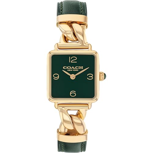 Coach Cass Women's 2H Quartz Watch – Square Stainless Steel Case – Calfskin Strap – Stylish Accessory, Gift for Her 22m