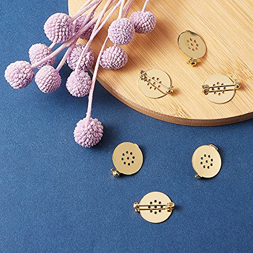 Image of LiQunSweet 50 Pcs Brass Disc Base Settings Brooch Back Pad Bezel Blank Cabochon Trays Safety Pins Round Real Gold Plated Brooches for DIY Jewelry Accessories Badge Corsage - 18mm(0.7 inch)