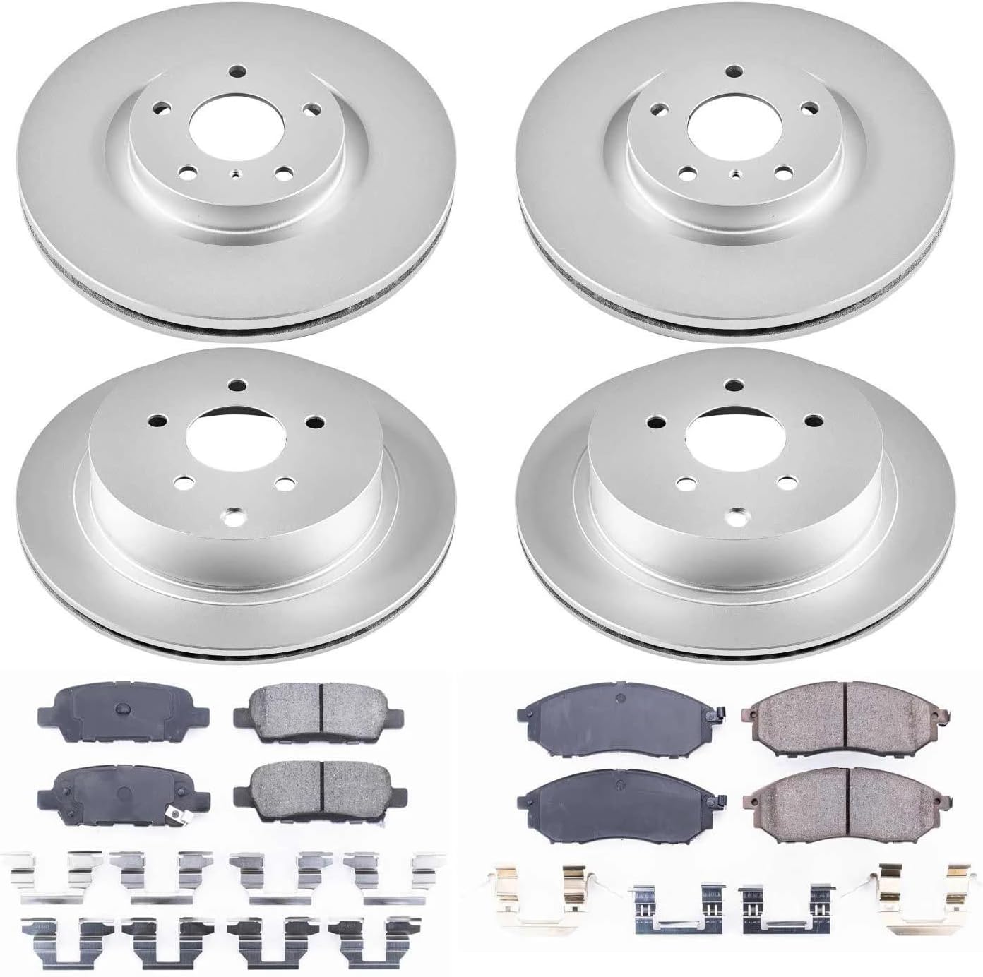 PowerStop Front and Rear Brake Kit For INFINITI M35h 2012-13 |M37 2011-13 |M56 2011-13 - Fully-Coated Disc Rotors with Z17 Ceramic Brake Pads Replacement, CRK6237