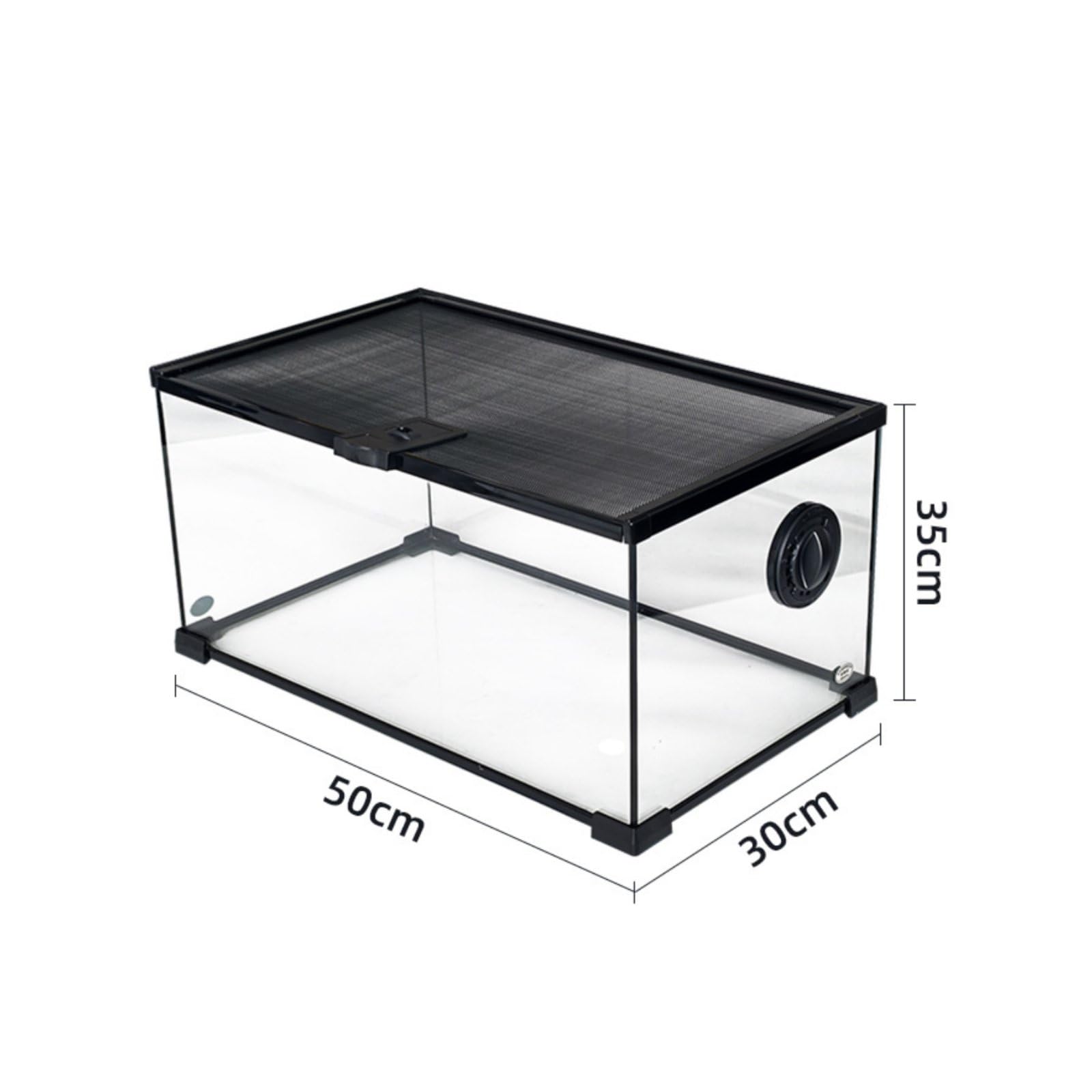 Terrario per Rettili Terrario Vetrina Acquario Teca Habitat con Panoramica Integrale 360 Gradi Coperchio a Maglia con Sicura Manutenzione Facile con, 50-30-35cm