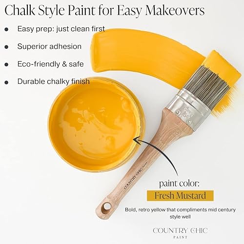 Miniatura 2 de Paquete de pintura estilo tiza + pincel, para muebles, decoración del hogar, manualidades (color: mostaza fresca [pinta - 16 onzas] - amarillo