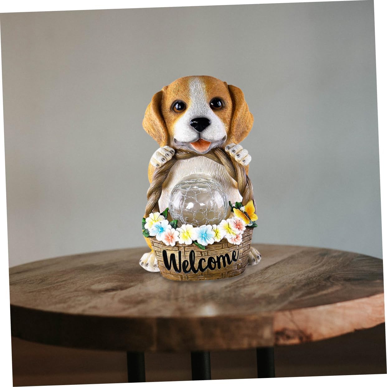 Basket Garden Decor Outdoor Resin Adornment with Solar Light Durable Lawn Ornament for Patio and Garden Dog Lovers