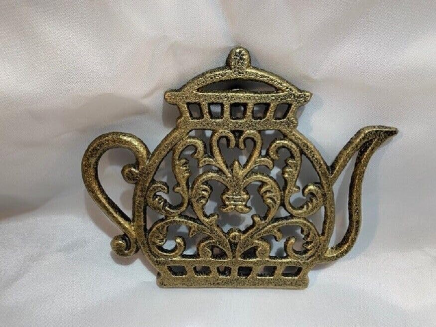 Vintage Tea Kettle Trivet Cast Iron 7.5" Wide by 6" deep Kitchen Decor 0254