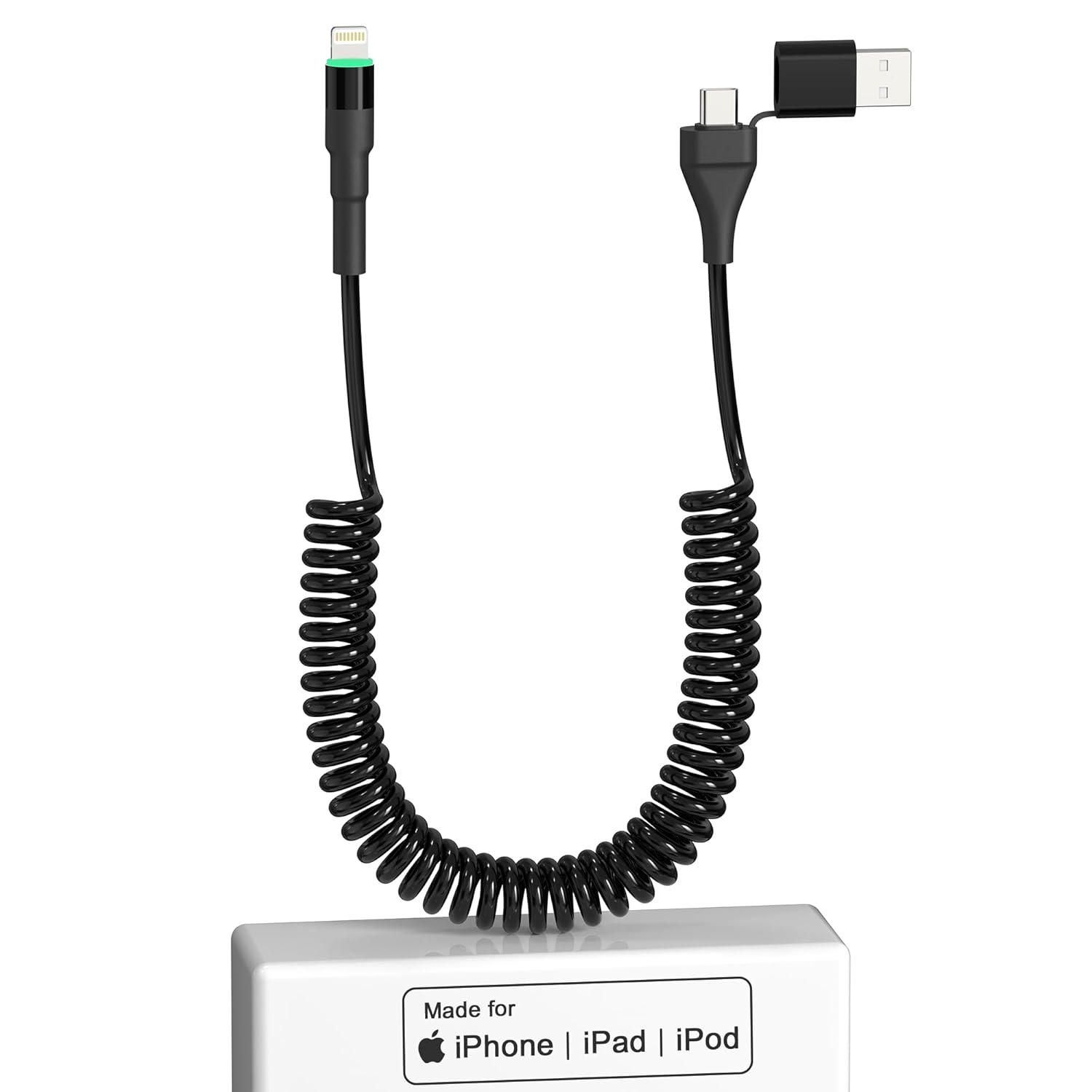 Lightning Spiralkabel, 2in1 Apple Carplay Kabel [Mfi Certified], USB A/USB C auf Lightning