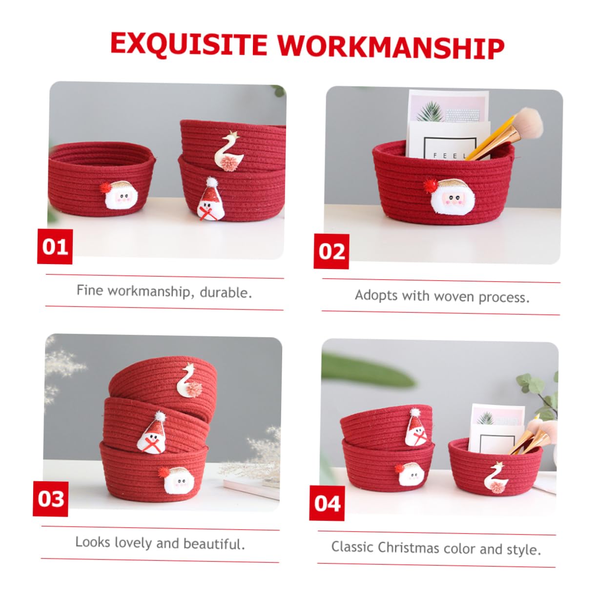 Cabilock 3piezas Caja De Almacenamiento Tejida De Estilo Papá Noel para Decoración Navideña Cesta Vacía De Algodón para Organizar Dulces Juguetes y Adornos Casa