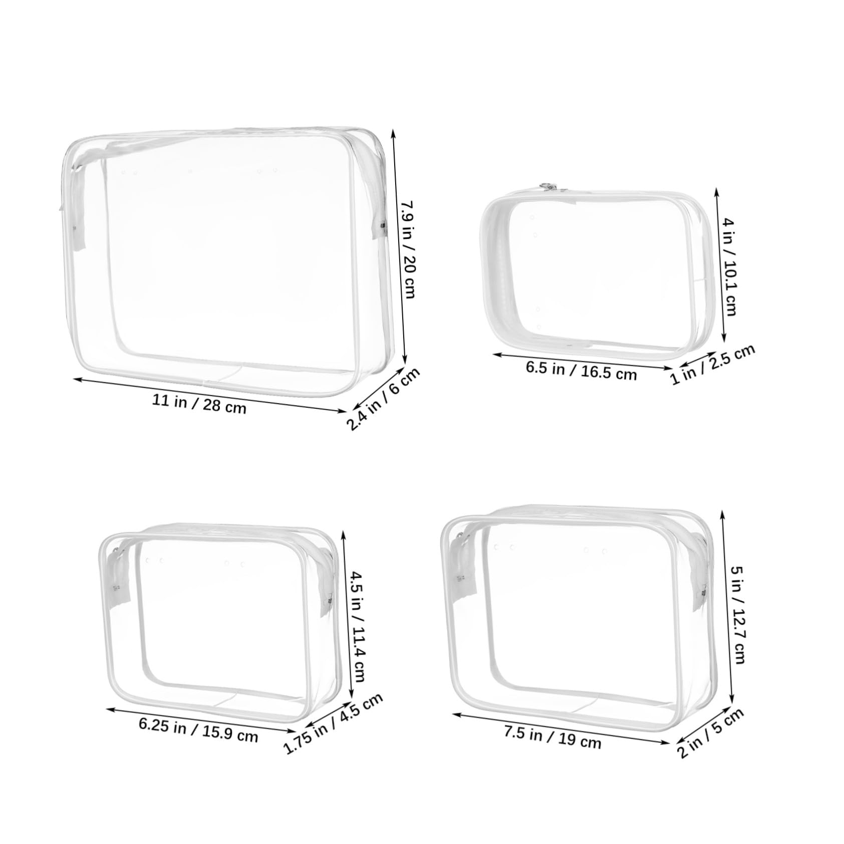 4 pièces Pochette Zippée Transparente PVC Résistante Étanche pour Plage et Voyage pour Téléphone et Accessoires Compatible de Plage