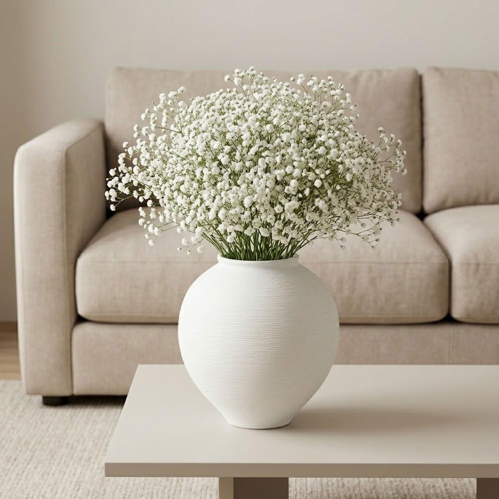 Large White Ceramic Vase - 11.8 Inch Round Farmhouse Wide Mouth Holds Water, White Vases Ceramic Vases for Home Decor Living Room Table Mantel Shelf Entryway Bathroom