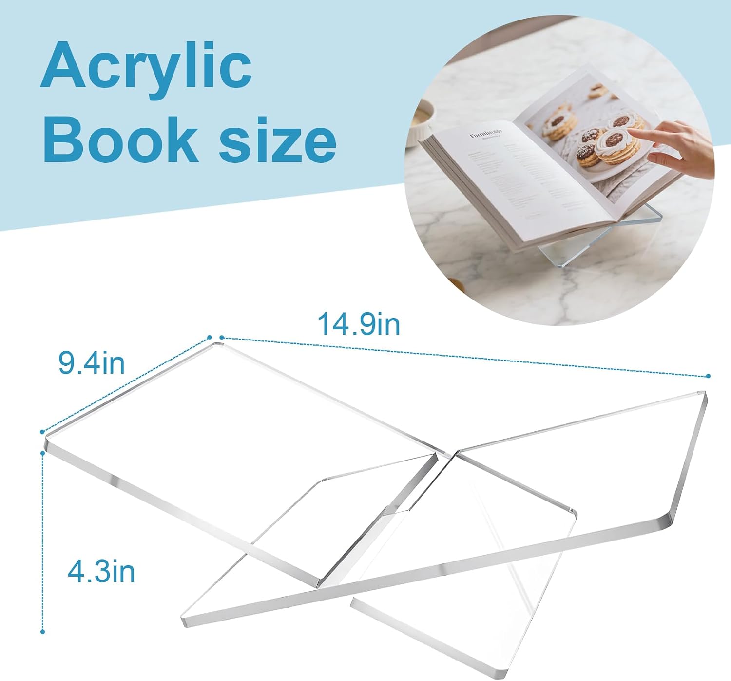 Acrylic Book Stand Holder Open Cookbook Acrylic Book Display Stand,Coffee Table Book Stand Magazines Clear Holder,Reading Stand for Open Book Magazines,Home and Table Decor(14.9''*9.4'')