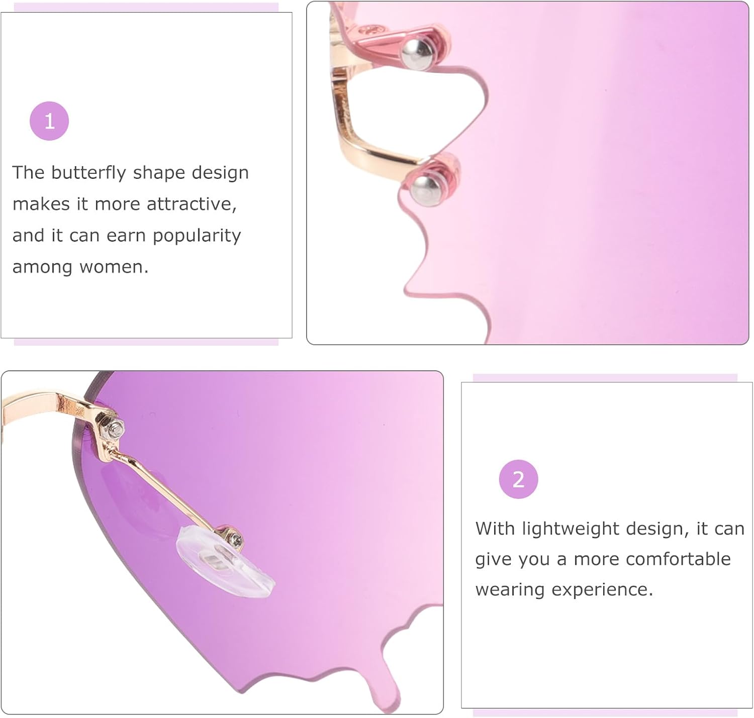 Alipis 2pcs Women Sunglasses Butterfly Frame Gradient Lens Fashion Party Glasses with Gold Frame, Stylish Beach and Outdoor Novelty Eyewear