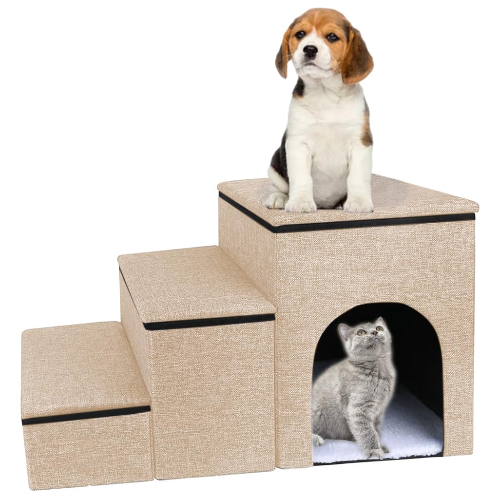 Qpets® 3-in-1 Multi Purpose Pet Stairs, Foldable Pet Stair Cat Dog Stair Play Area Dog Bed, Small Dog Cat Stair Pet Steps Pet House with Storage Space & Entertainment & Rest Areas (B0CRT8NZCJ) Amazon Price History, Amazon Price Tracker