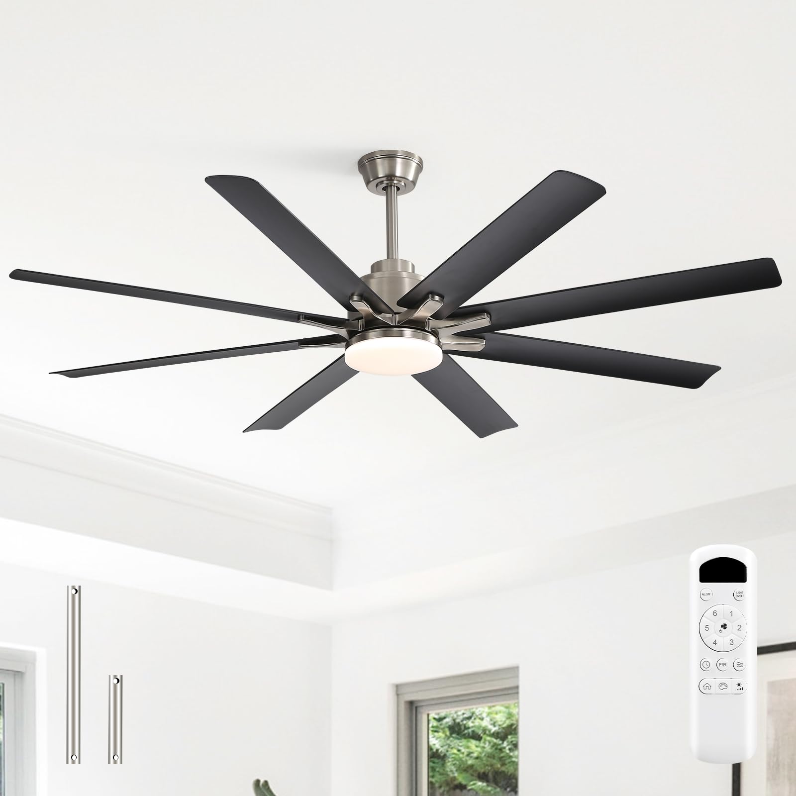 Sofucor 52-Inch Silver/Black Ceiling Fan