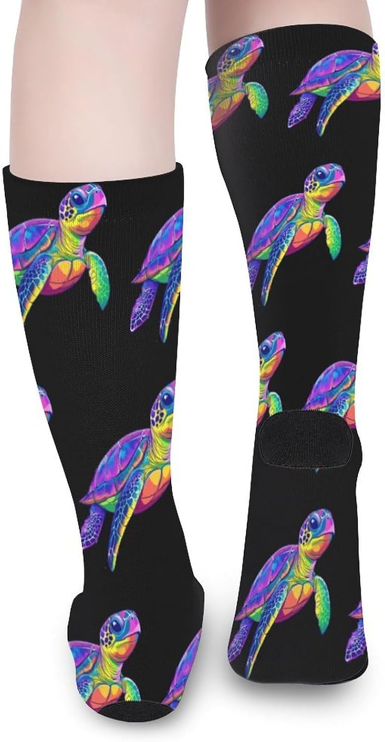 Rainbow Turtle Knee High Socks Athletic Long Stockings Sport Casual Crew Tube Sock Boot 40cm