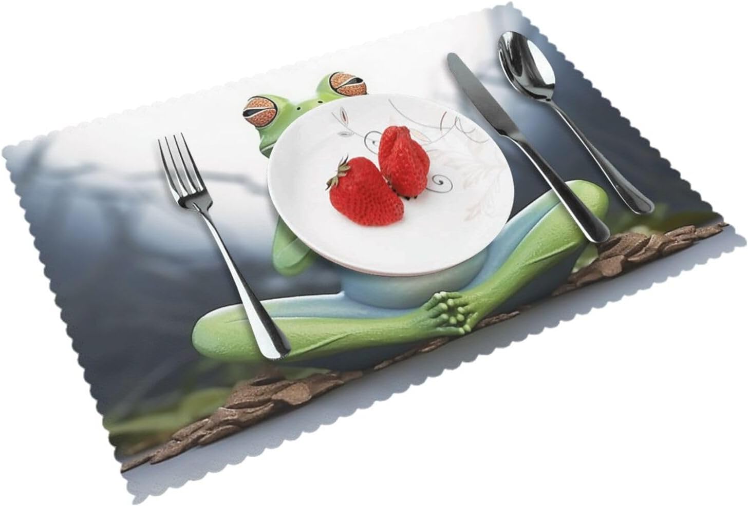 Funny Yoga Frog Placemats Set of 4 Vinyl Placemat Heat Resistant Wrinkle Free Kitchen Place Mats for Dining Table Indoor/Outdoor Woven Wipeable Non-Slip Table Mats 12″ x 18″