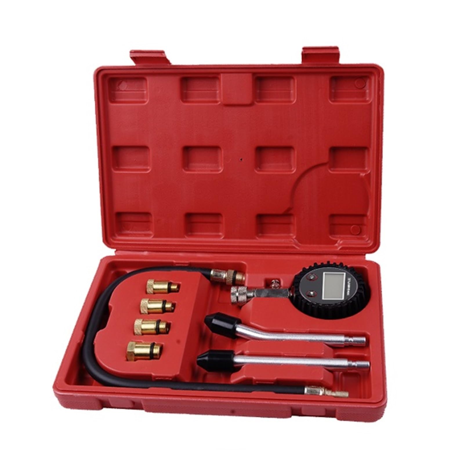 Tester di Compressione Manometro Digitale Automobilistico 200 PSI for Kit Tester di Compressione del Cilindro del Motore A Benzina per Auto, Moto, Camion(Red)