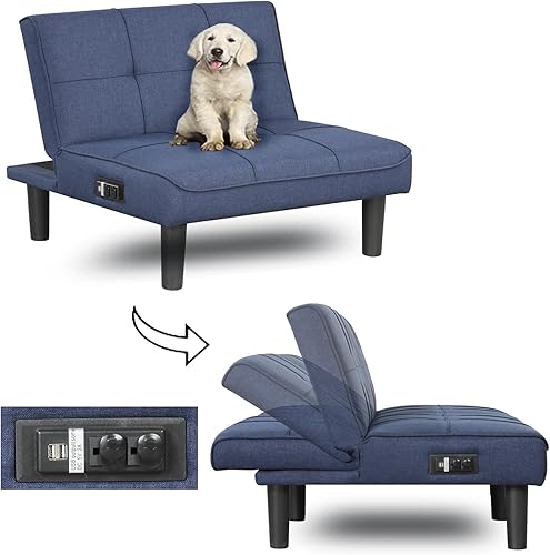 Silla futón pequeña, respaldo ajustable, cómodos mini sofás con puertos USB, sillas futón sin brazos para espacios pequeños, sala de estar,