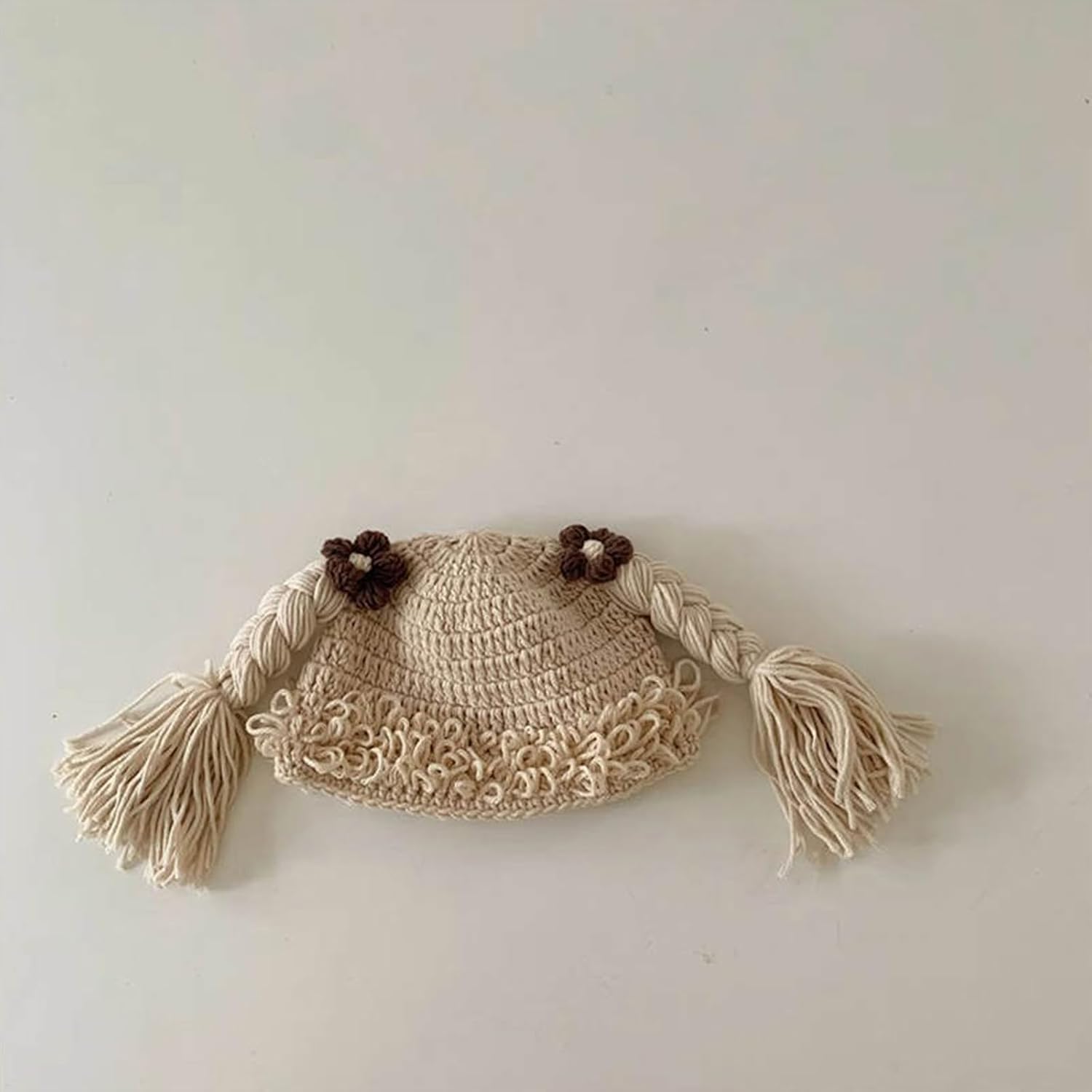 Thereisno Cute Baby Girl Hat Pigtail Braid Wig Cap Crochet Knitted Winter Hat for Children Kids Aged 6-48 Months Bonnet Cap Black