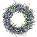 Lvydec Artificial Lavender Wreath, 15" Green Leaves Boxwood Wreath with Lavender for The Front Door, Wall, Home Décor