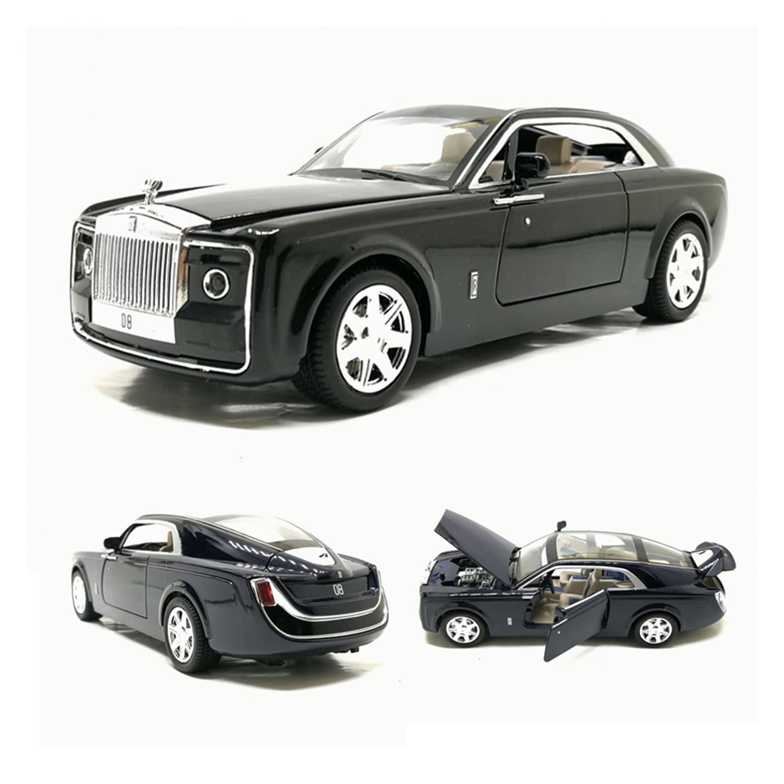1:24 Alloy Car Model For Rolls-Royce Shadow Metal Model With Sound Light Pull Back Toys Kids Gifts (Color : Black)