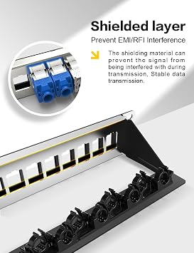 24-Port Blank Keystone Patch Panel for Rackmount Shielded 1U 19inch Network Patch Panel with Cable Support Bar