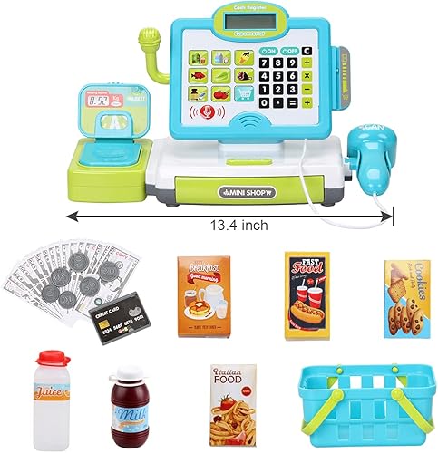 Miniatura 7 de FS Calculadora de juego de simulación de caja registradora de juguete como regalo preescolar para niños, juguete clásico con sonido, micrófono