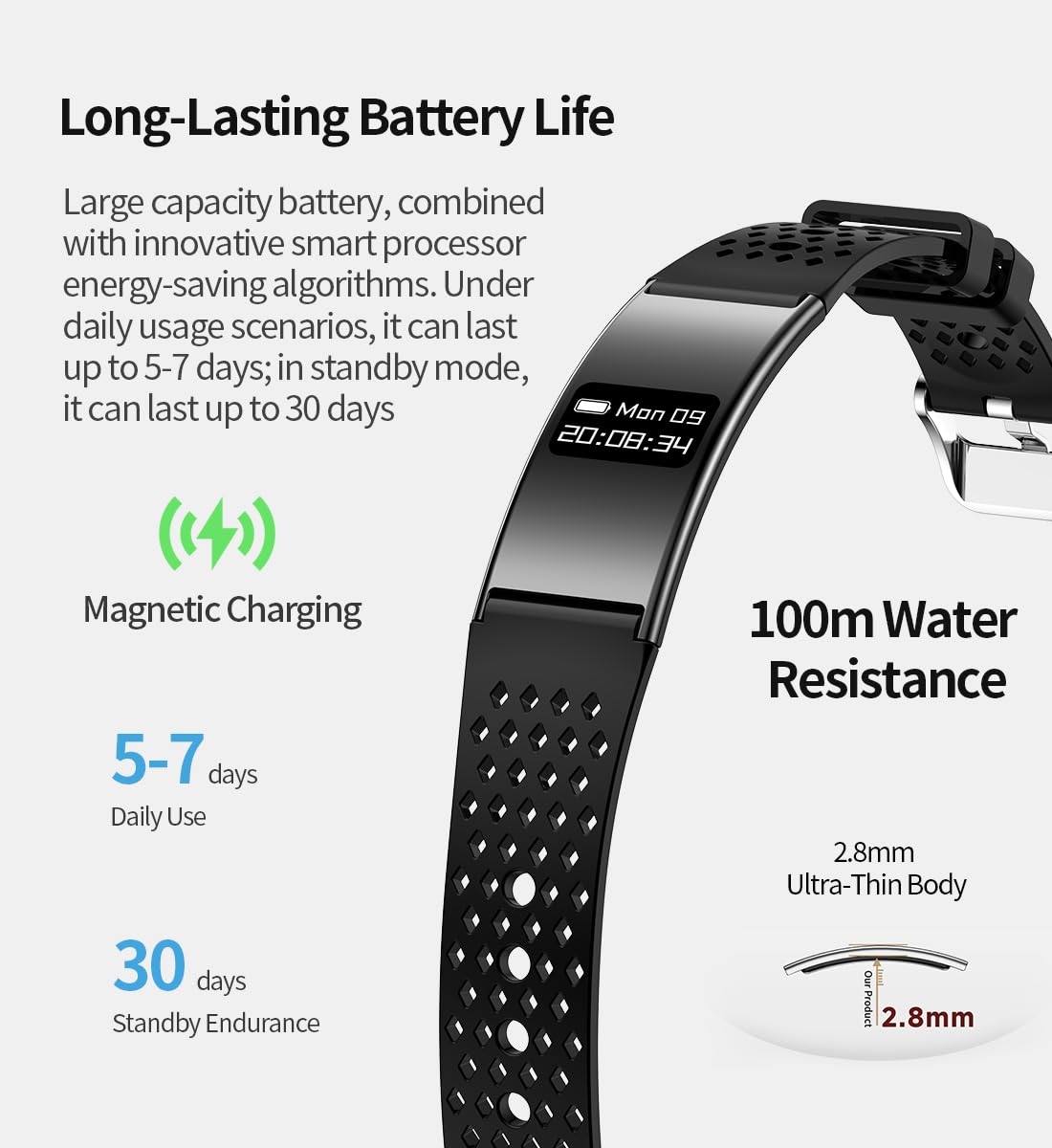 Smart Bragelet Health & Fitness-Tracker con gestione dello stress, intensità dell'allenamento, monitoraggio del sonno, frequenza cardiaca 24/7 e altro, nero mezzanotte/oro rosa (gomma nera)