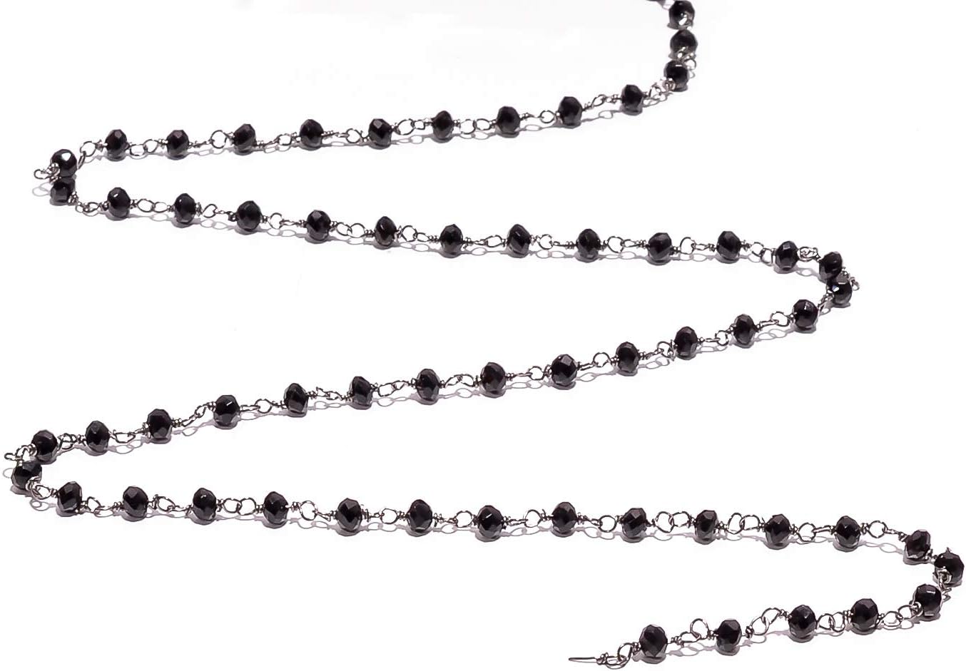 1-10 Feet Multi Color Chalcedony Gemstone Rondelle Faceted 4x3 mm Beads Black Plated Wire Wrapped Rosary Chain, Hydro Quartz Beaded Chain for Jewelry Making (Black, 10 Feet) image 2