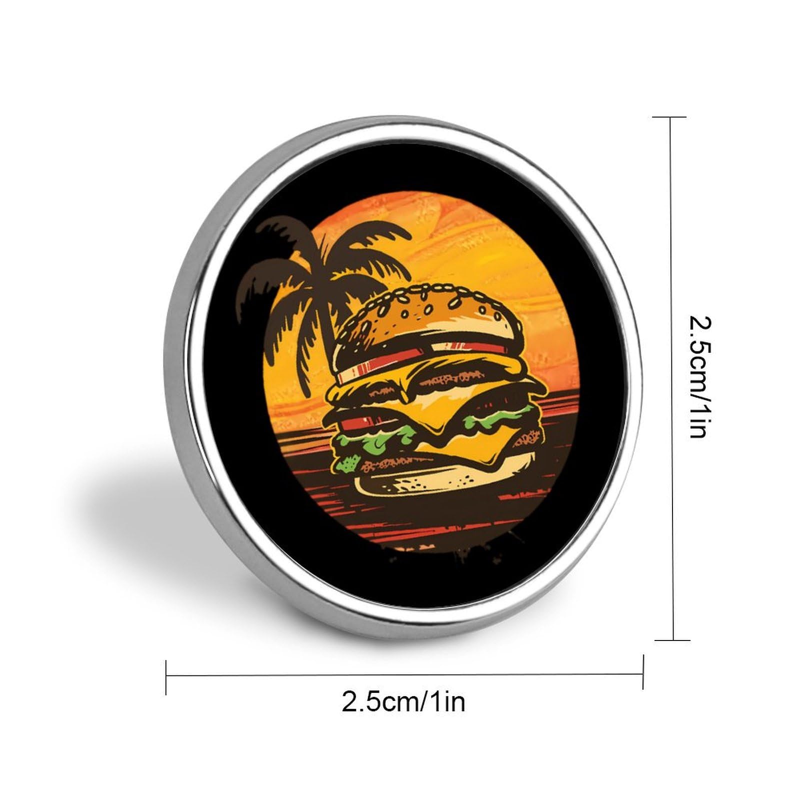 Burger Cheeseburger Vintage Art Food Hamburger Round Brooch for Men Women Fashion Badge Collar Pin Dress Jacket Backpack Accessories