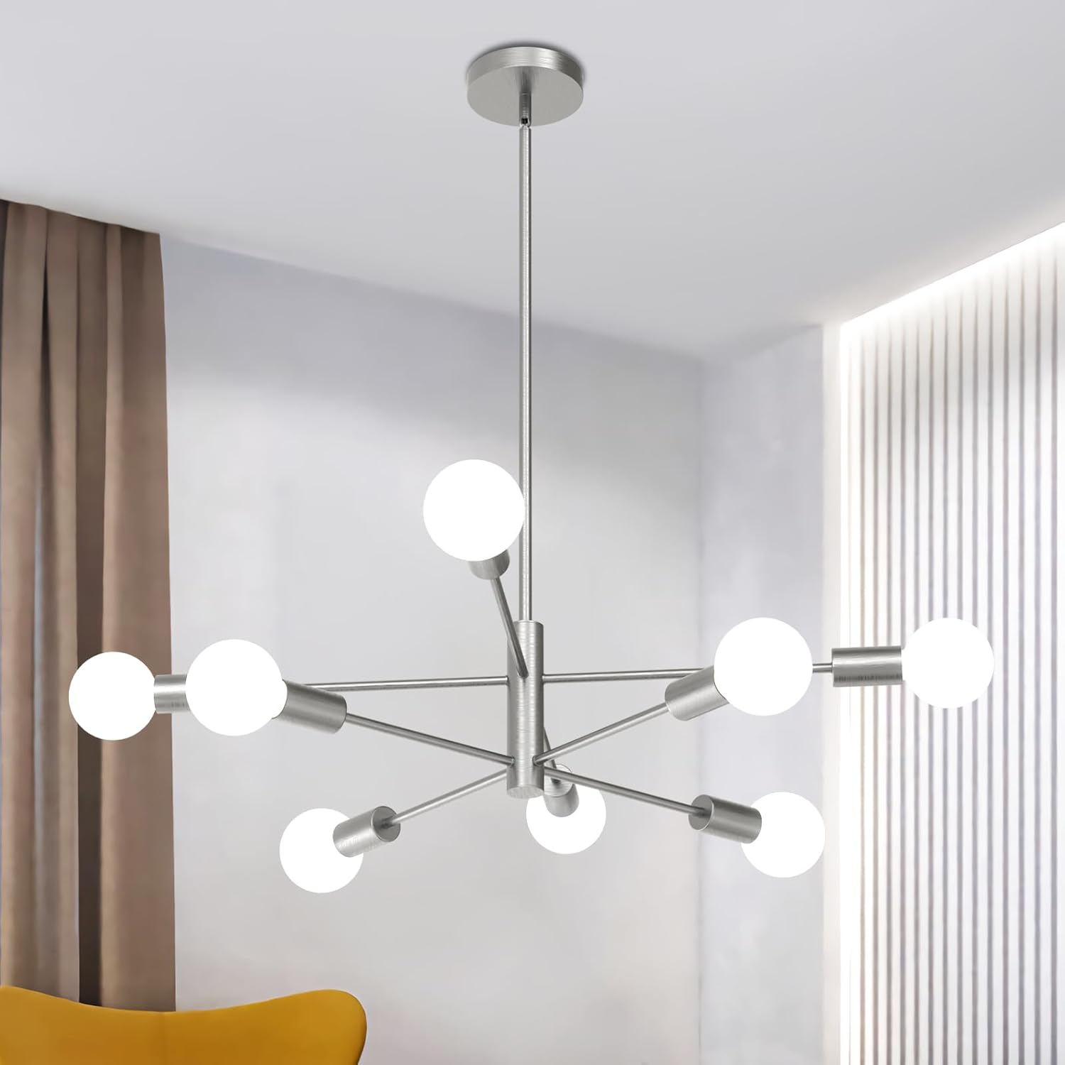 Modern Chandelier Ceiling Light Fixture, 53InchH Sputnik Chandeliers for Dining Room Hanging Light Fixtures Over Table Height Adjustable for Bedroom Kitchen Island Foyer Sliver 8-Light
