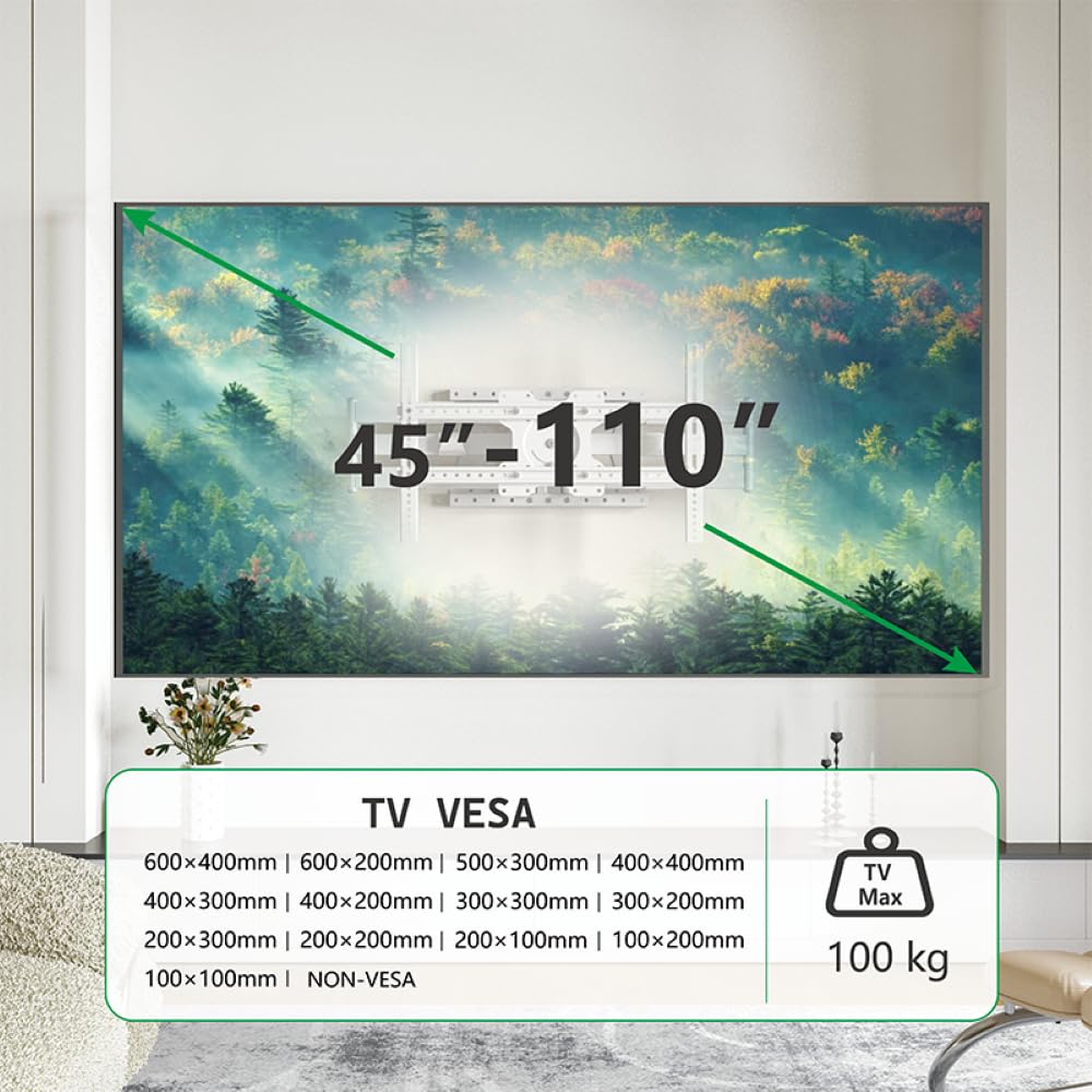 XTRARM TiTon Double 100 cm supporto TV a parete, girevole, inclinabile 80kg, VESA max.600x400 bianco