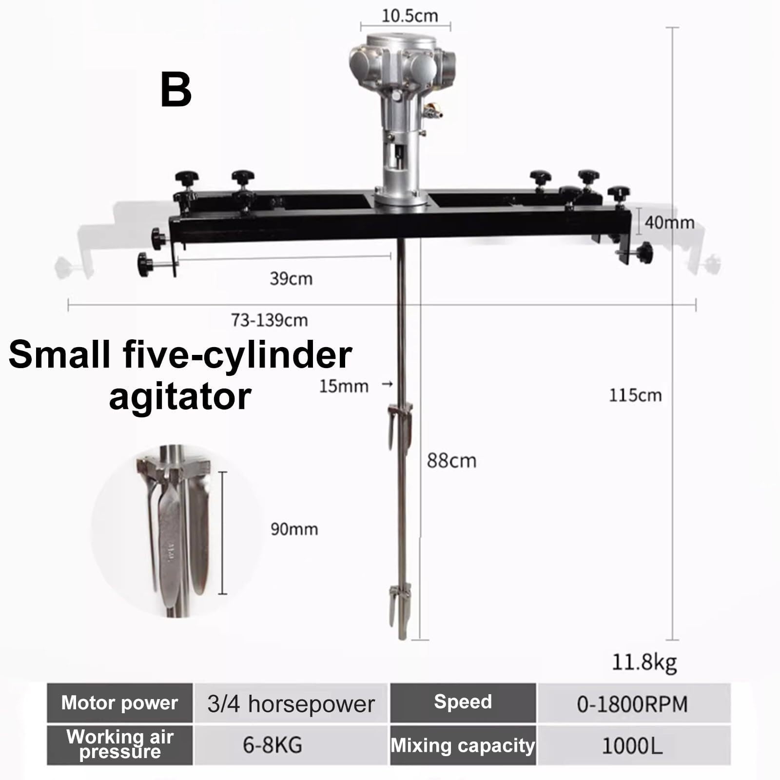 Máquina mezcladora de tanque neumático, agitador de aire IBC con mezclador de soporte ajustable, herramienta de agitación para mezclar pintura, especias (B)