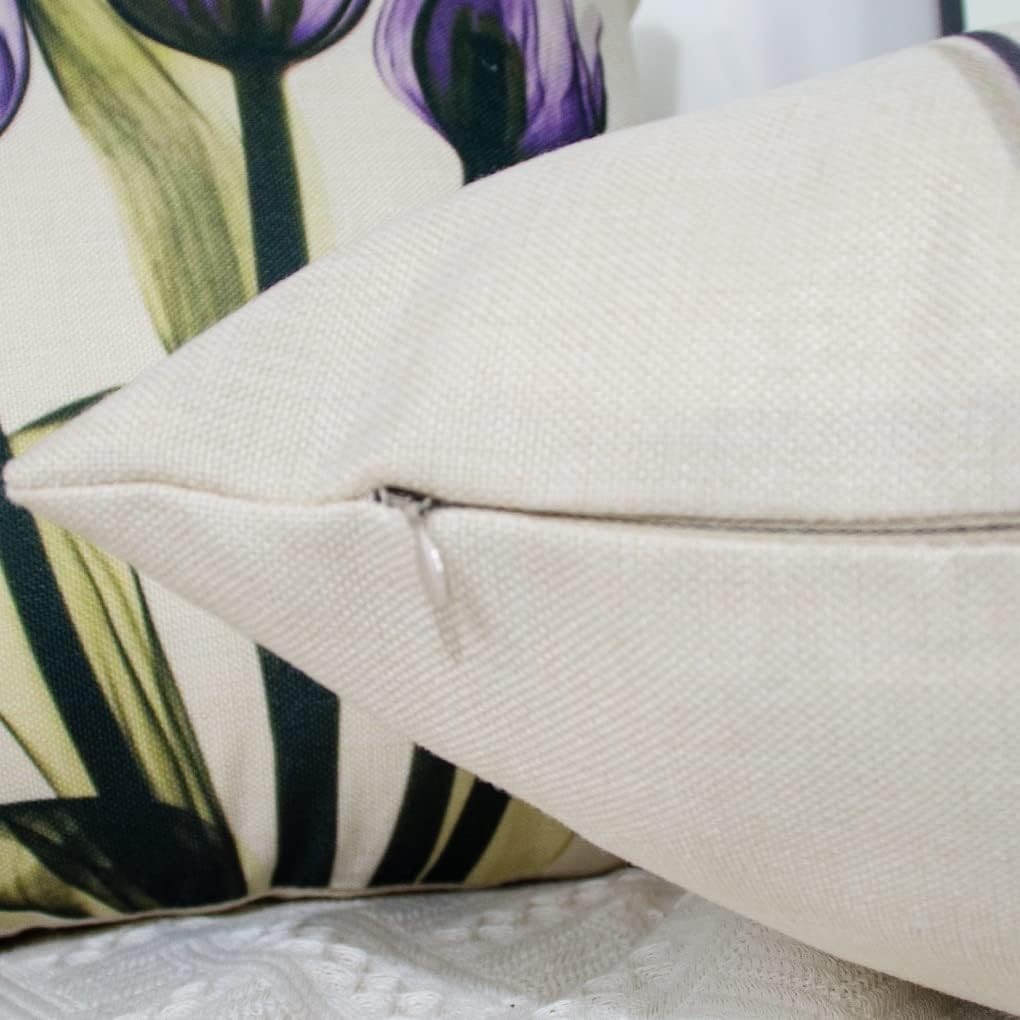 Cushion Cover 50 x 50 cm, Set of 4 Cushion Covers, Purple Tulip Art Flower, Decorative Cushion, Modern Sofa Cushion, Linen Cushion Cover, Decorative Cushion, Aesthetic Couch Cushion for Sofa,