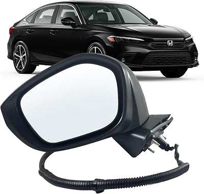 Left Driver Side Mirror Compatible with 2022 2023 2024 2025 Honda Civic Sedan/Hatchback With Power Glass, Manual Folding Replace# HO1320350 (3 Pins)