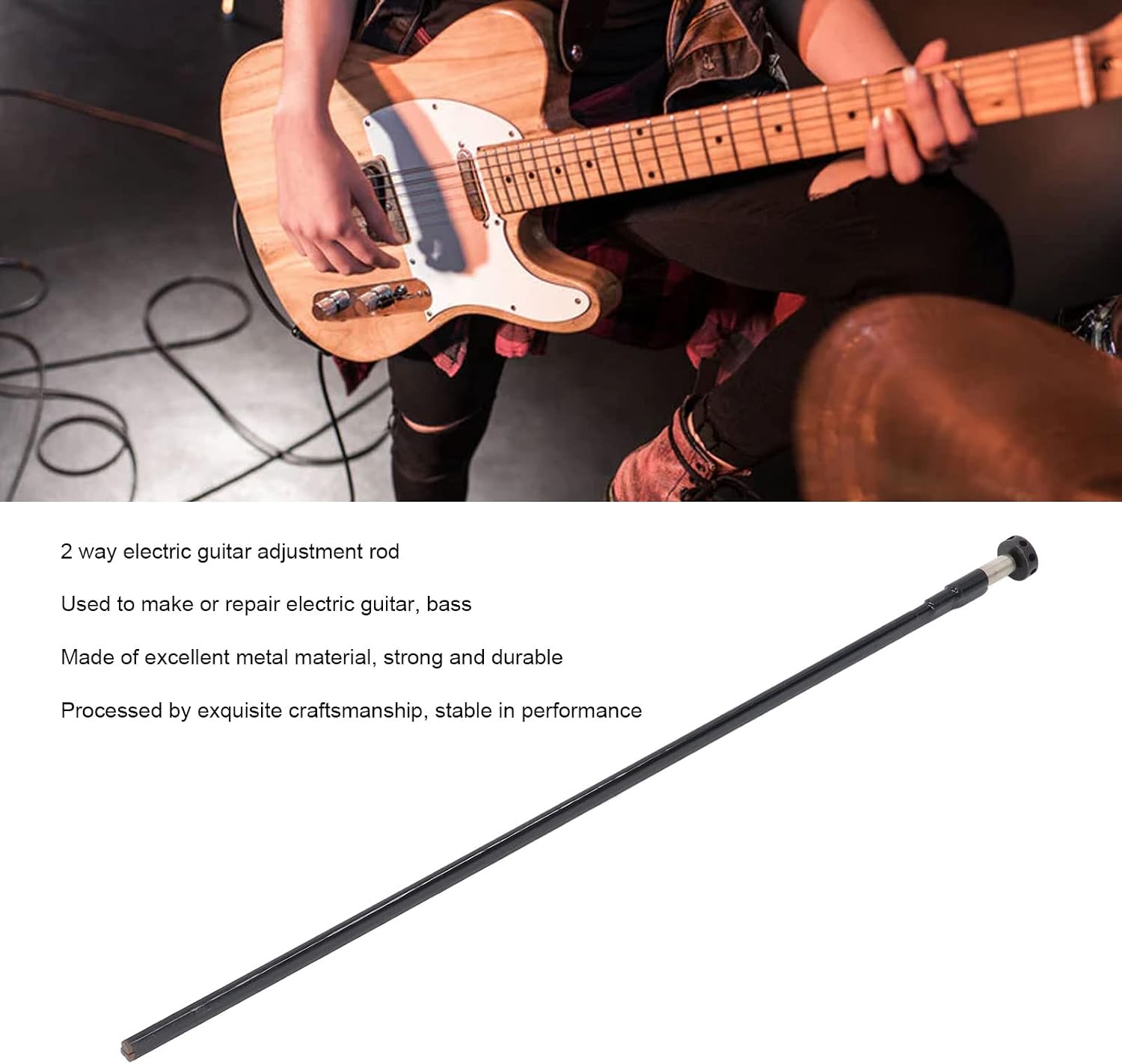 Electric Guitar Rod, Professional 2 Way Adjustment Tool, Bass Rod Metal 455mm for Guitarists, Bass Players, Studio Maintenance, Home Use