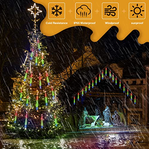 Hezbjiti Meteor Shower Rain Lights,14 Inch 10 Tubes 340 Leds Snowfall Christmas Lights Cascading Rain Drop Outdoor String Light For Tree, Eave, Birthday, Garden, And Wedding Decoration(Multicolor) #TOP1