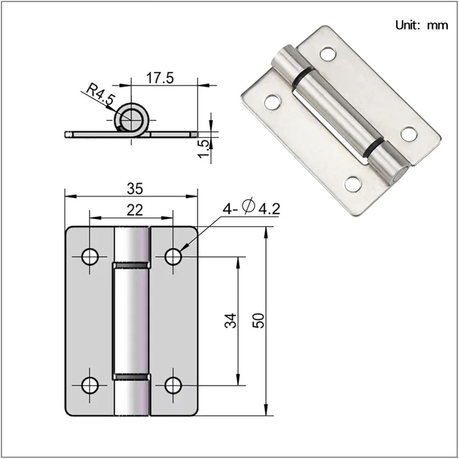 Stainless Steel Swing Hinge Industrial Machinery Equipment Box Cabinet Door 1Pcs
