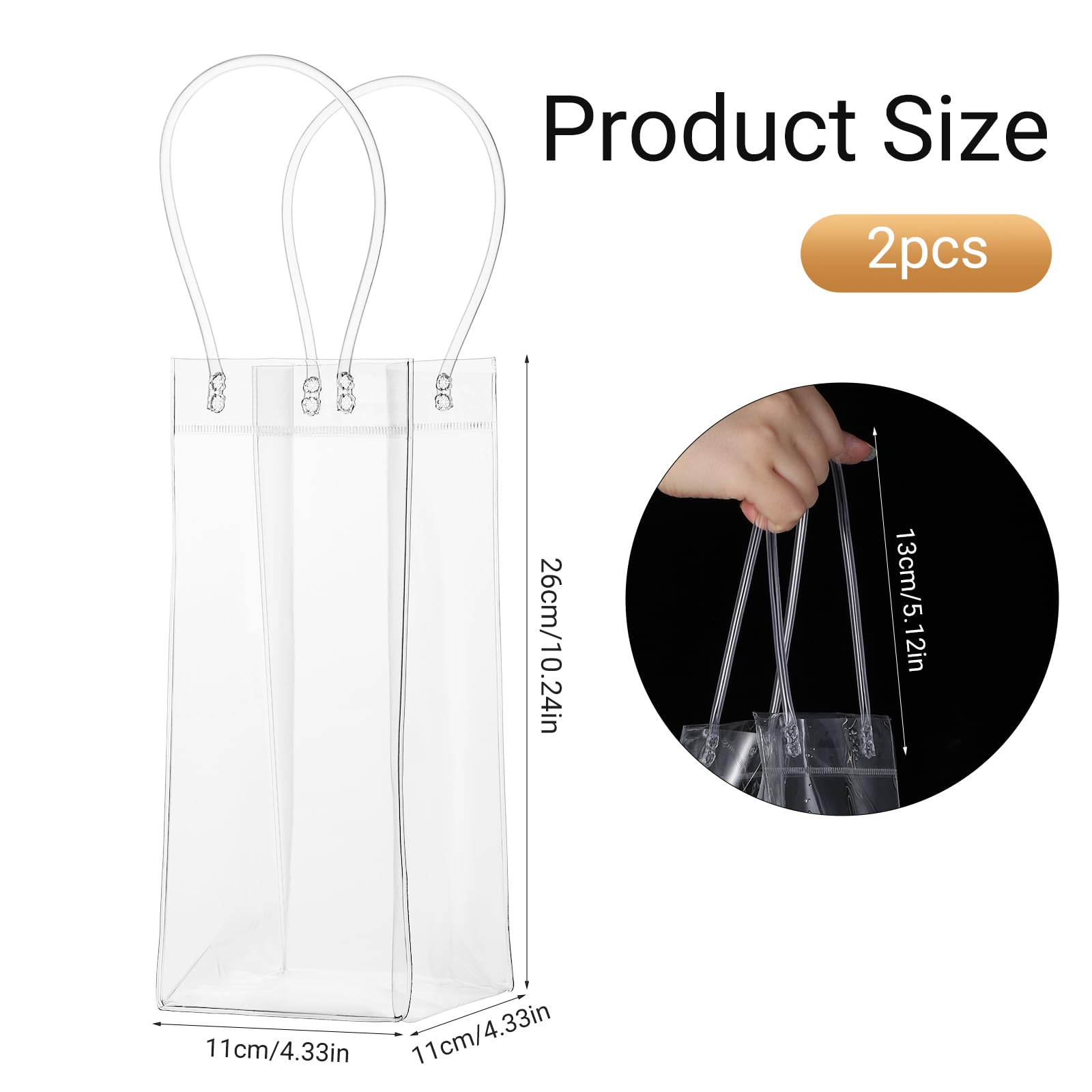 2 PCS Wine Cooler Bag, Clear Pvc Ice Wine Bag with Handle, Portable Foldable Wine Cooler Sleeve Bottle Bags for Party, Outdoor, Champagne, Cold Beer, White Wine Beverage — Amazon image 2