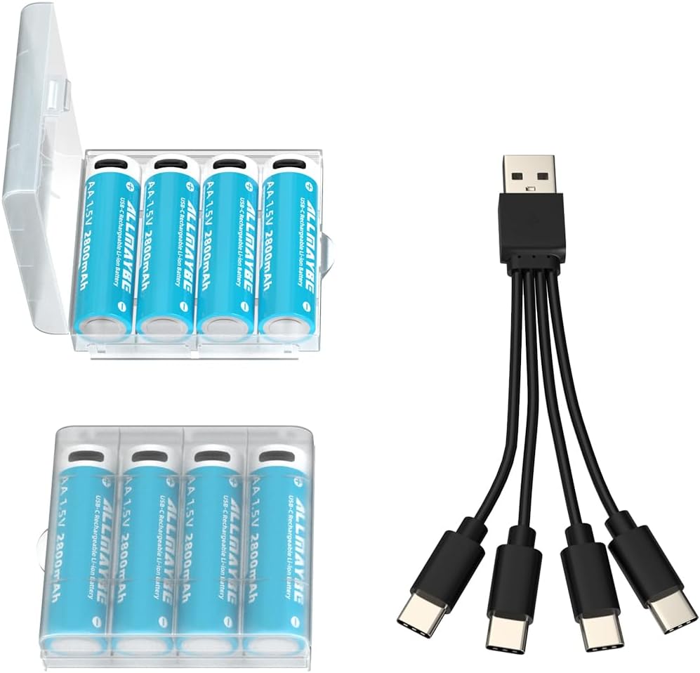 XTAR Rechargeable AA Batteries, 1.5v Lithium aa Batteries 2800mAh Max 2A– High Capacity for Long-Lasting Power, for Remotes, Toys, Flashlights – USB-C Charging, No Separate Charger Required (4pcs)