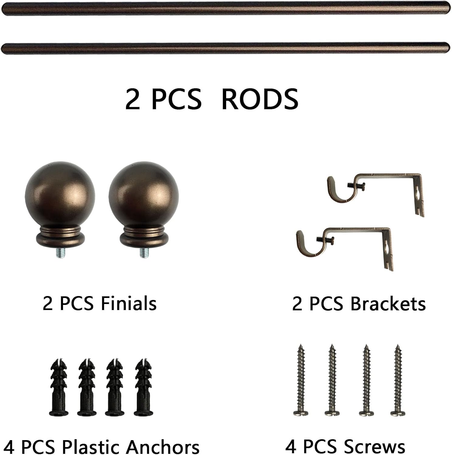 Kowibcl 4Pcs Curtain Rod Finials for 5/8 Inch Dia Rod of Mushroom Shape,M5 Thread Dia(Bronze), with 5/8 inch Telescoping metal curtain rods,28-48inch Adjustable Curtain Rods, Bronze : Home & Kitchen