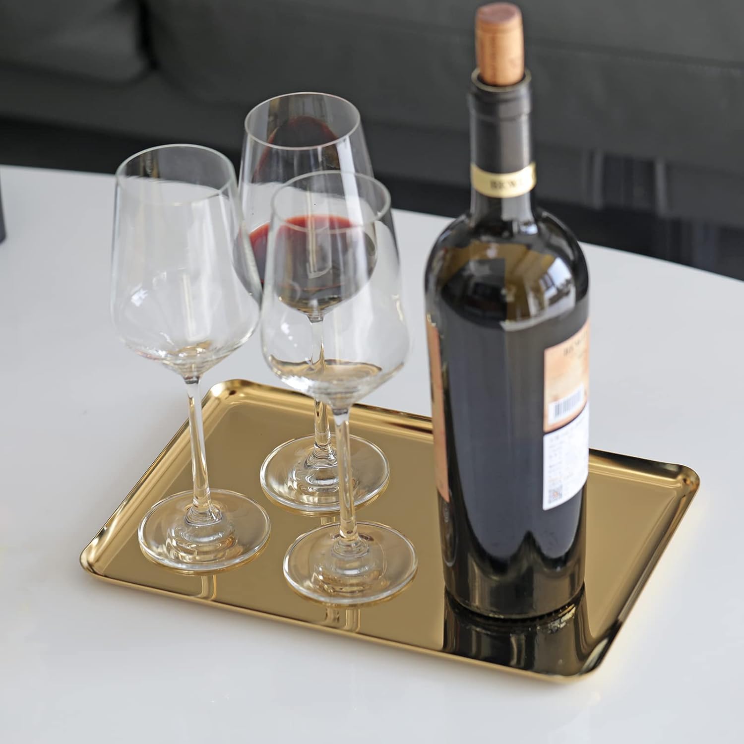 FREELOVE Rectangle Metal Decorative Serving Tray, Perfume Organizer Candle Towel Makeup Jewelry Organization Dresser Vanity Counter Coffee Table Desk Preppy Room Decor, Mirror Gold, 12''X7.9'' - Image 3